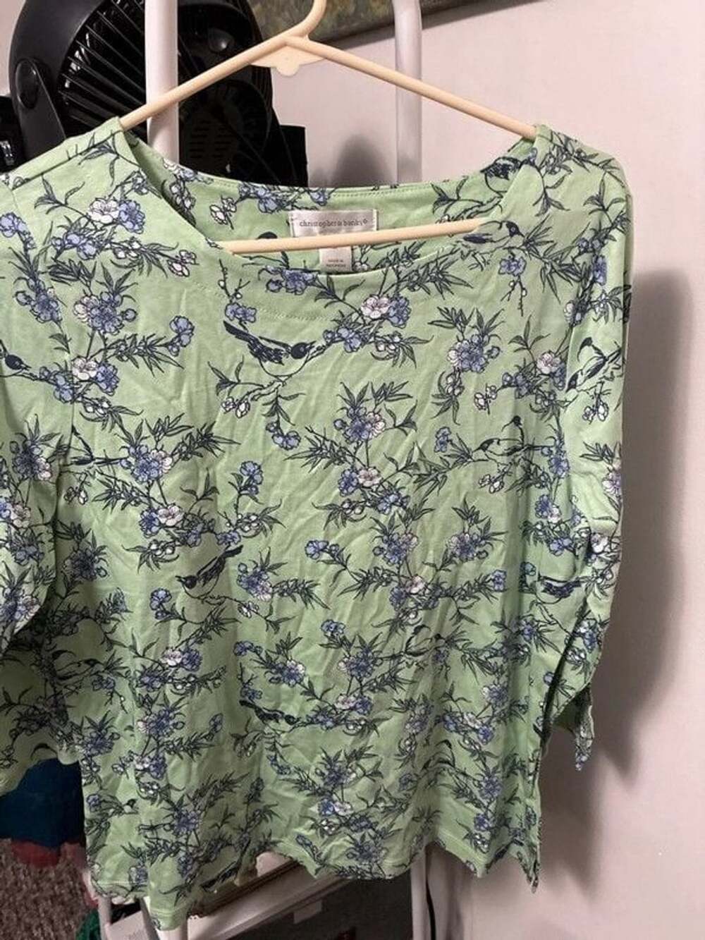 Light green women’s medium Christoper and banks shirt top 3/4 sleeve birds nwt